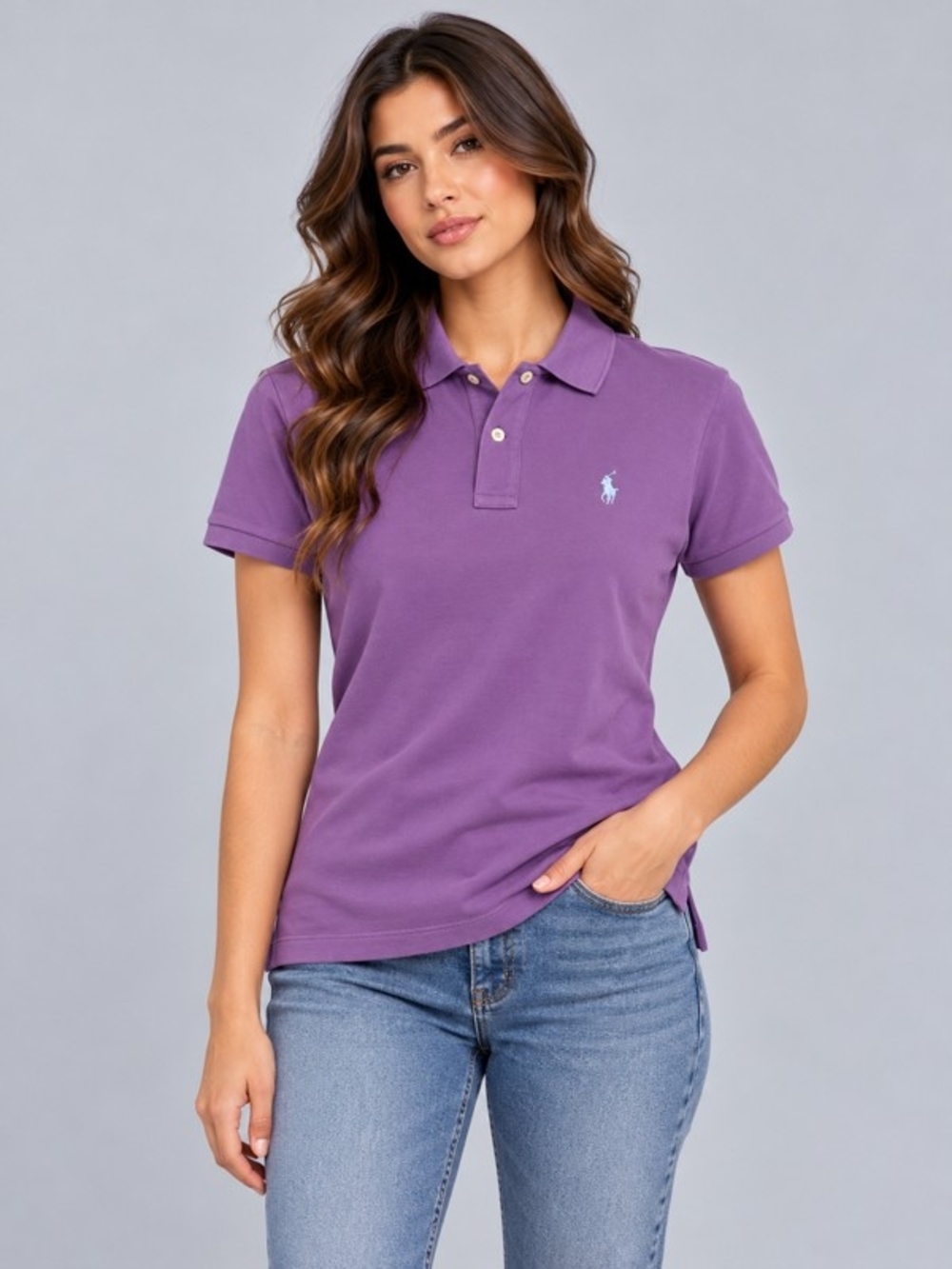Ralph Lauren Skinny Polo Purple Classic Cotton Shirt